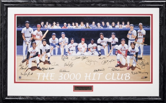 3000 Hit Club Multi-Signed Framed 27x43 Poster with 15 Signatures (PSA/DNA)